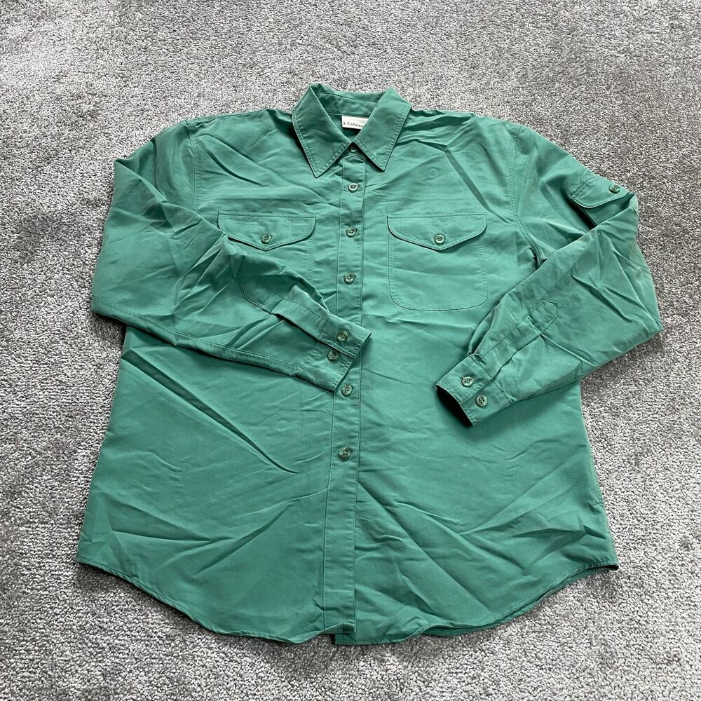 Modern Essentials Button Blouse Shirt Womens Medium Green Long Sleeve Polynosic